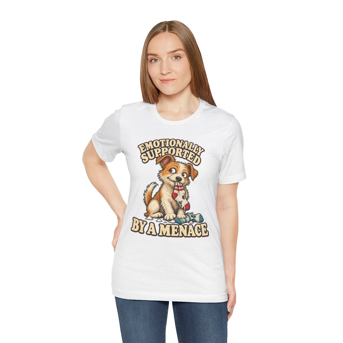 Emotionally Supported by a Menace Tee — Cute Puppy Graphic T‑Shirt
