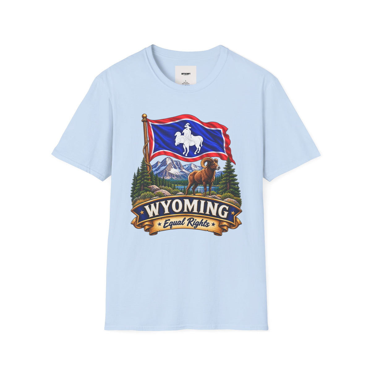 Wyoming Flag T-Shirt — Cowboy & Bison Mountain Scenic Tee