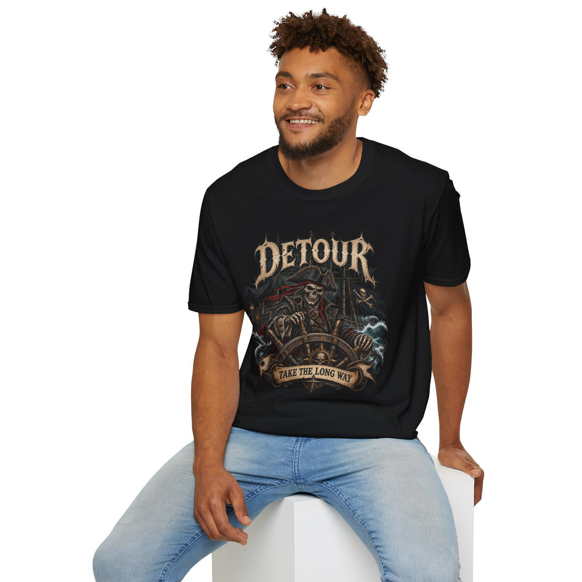 Detour Skull T-Shirt — "Take the Long Way" Vintage Biker Graphic Tee