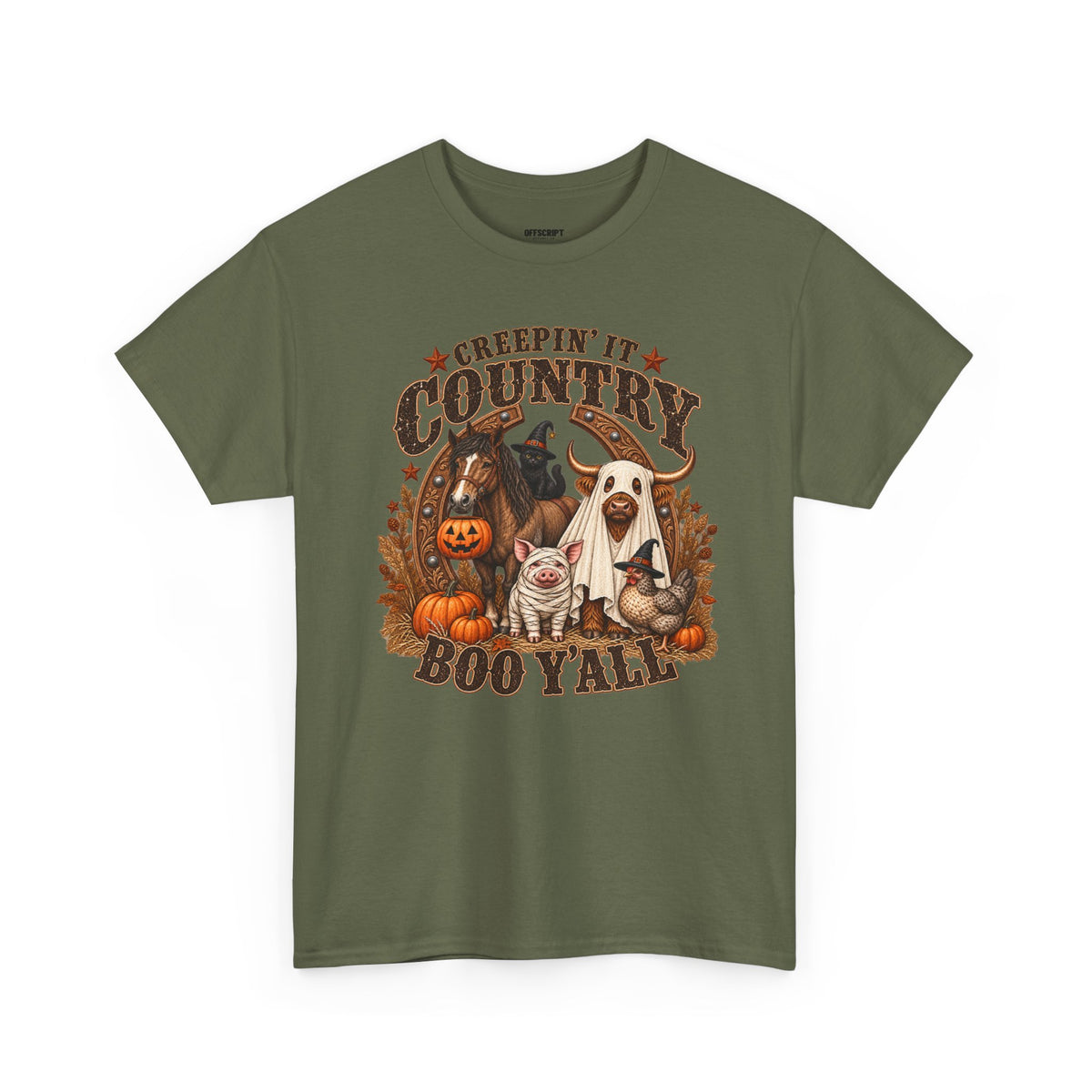 Country Halloween Tee — "Keepin' It Country Boo Y'all" Farm Animal Pumpkin T-Shirt