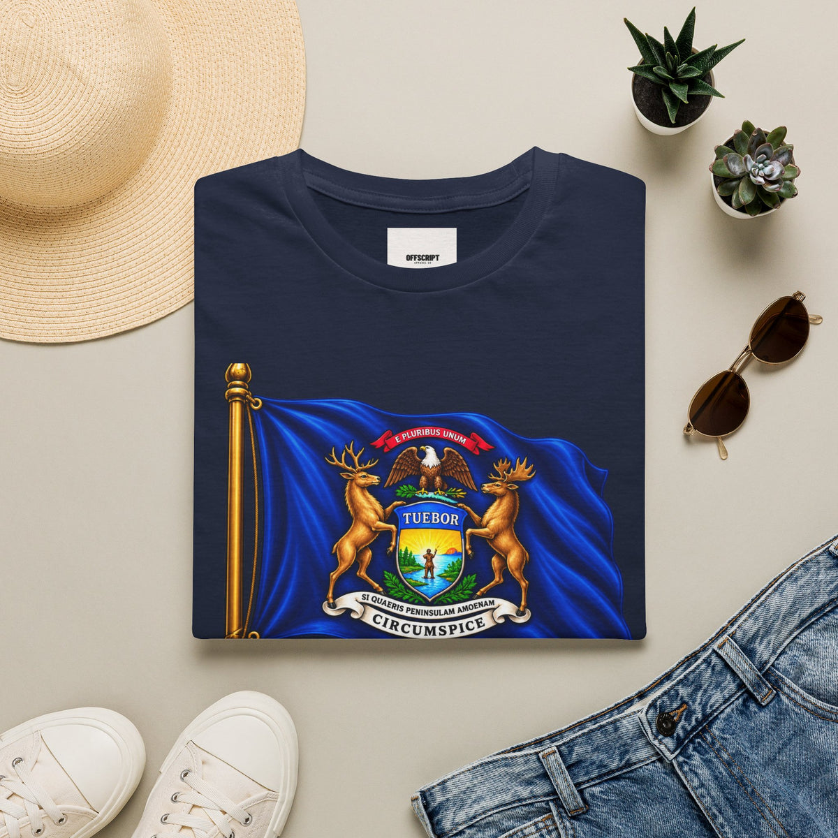 Michigan State Flag T-Shirt — Vintage State Seal Tee (TUEBOR)