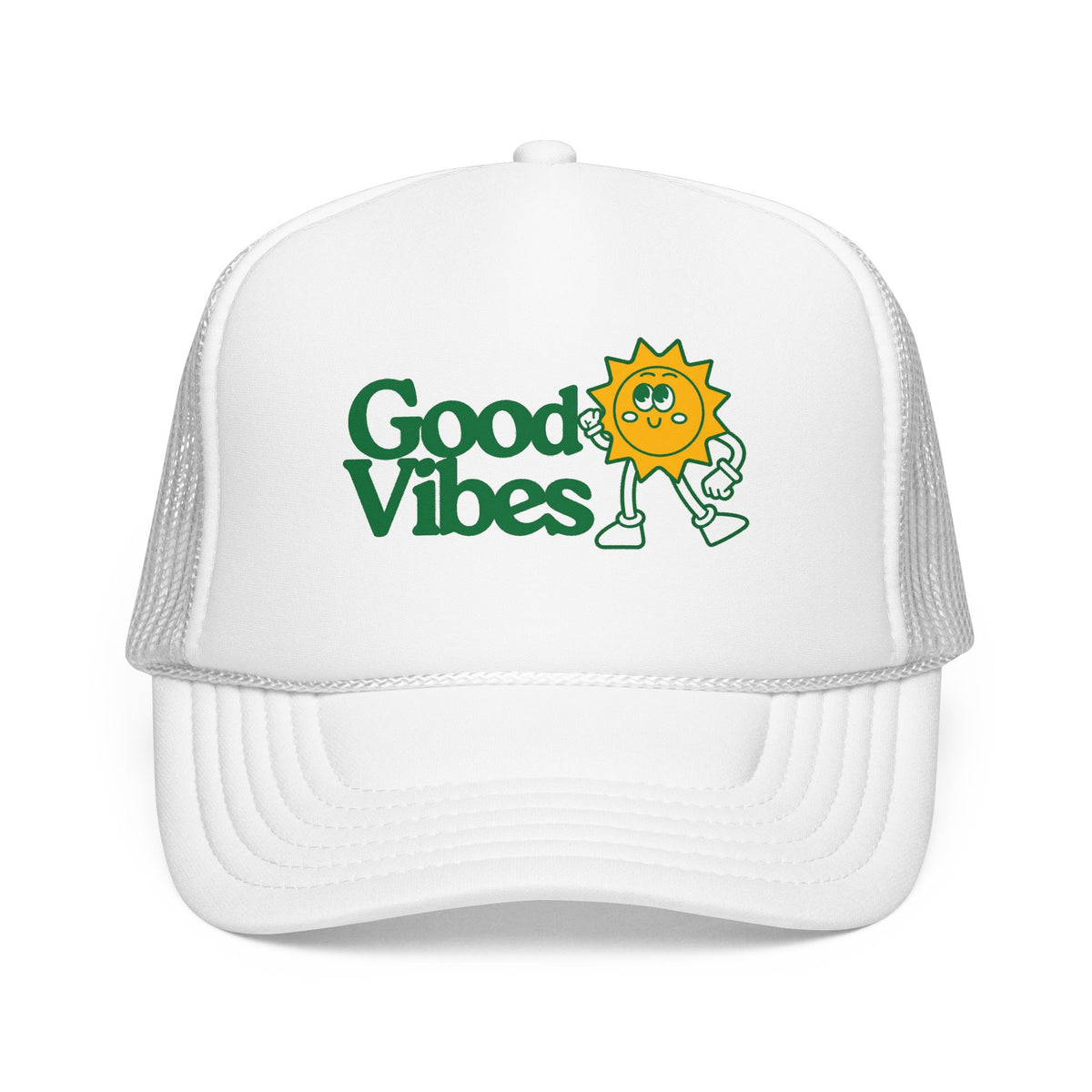Good Vibes Sun Trucker Hat — Retro Sunny Graphic Foam Cap