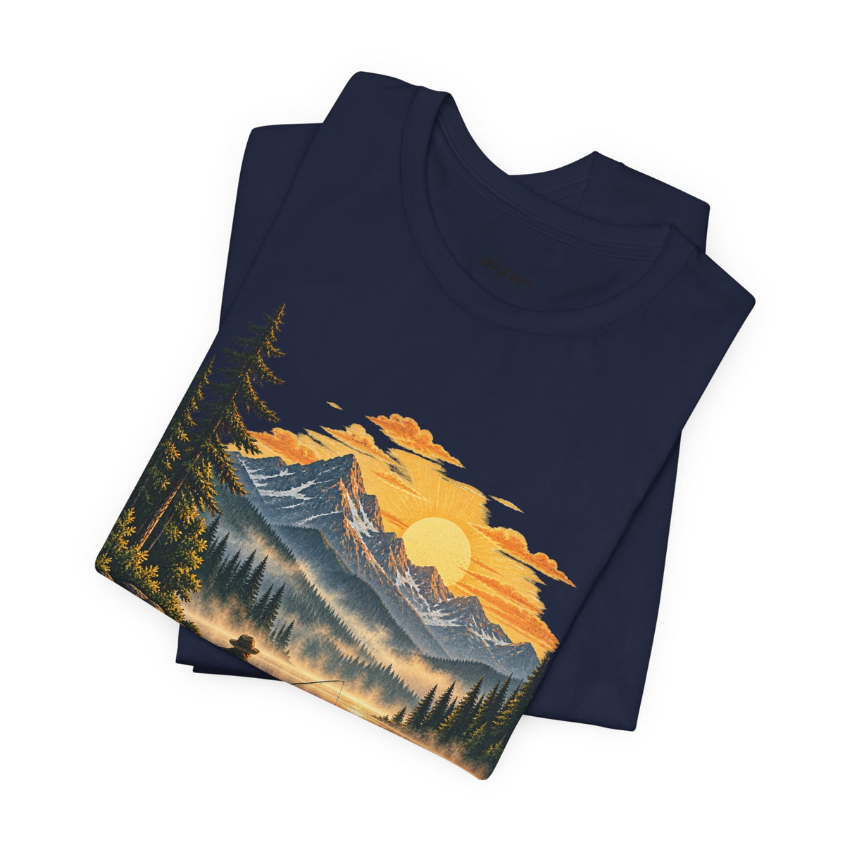 Sunset Lake Fishing T-Shirt — Mountain Boat Fishing Graphic Tee