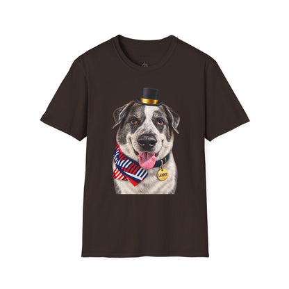 Patriotic Pup Tee — Dog with Top Hat & American Flag Bandana