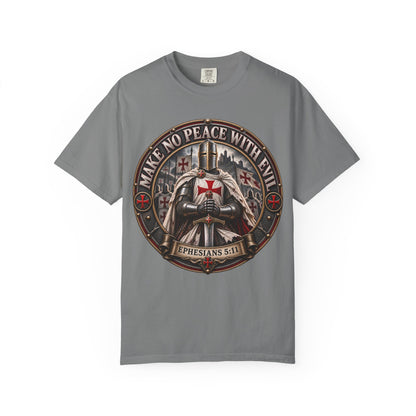 Make No Peace With Evil T-shirt | Crusader Helmet Ephesians 5:11
