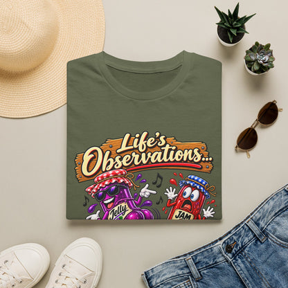 T-Shirt — "Life's Observations: I Must Be Jelly 'Cause Jam Don't Shake Like That" Retro Jar Cartoon Tee