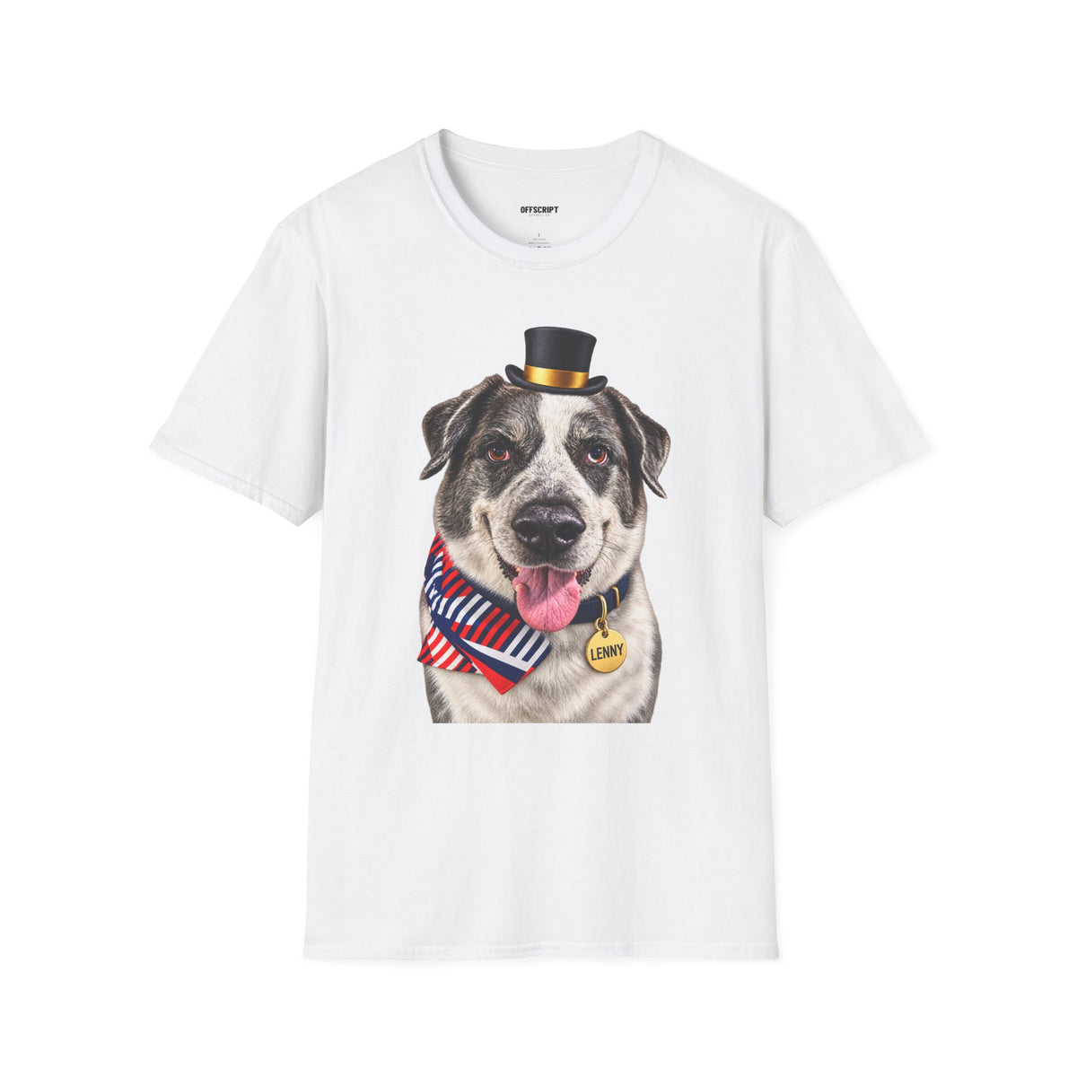 Patriotic Pup Tee — Dog with Top Hat & American Flag Bandana
