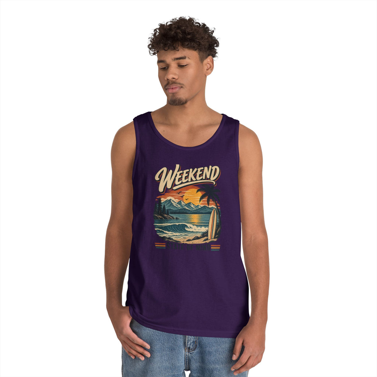Weekend State of Mind Tank Top — Retro Beach Surf Sunset Graphic