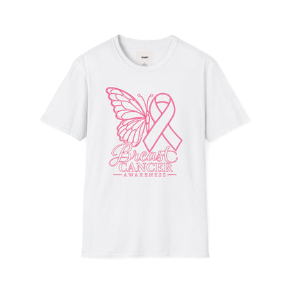 Breast Cancer Awareness Butterfly T-Shirt - Pink Ribbon Support Tee