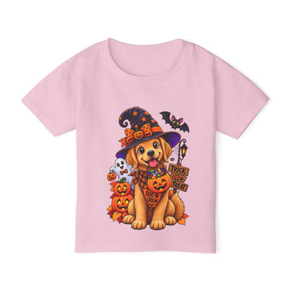 Toddler Halloween Puppy T-Shirt — Cute Witch Dog with Pumpkins & 'Trick or Treat'