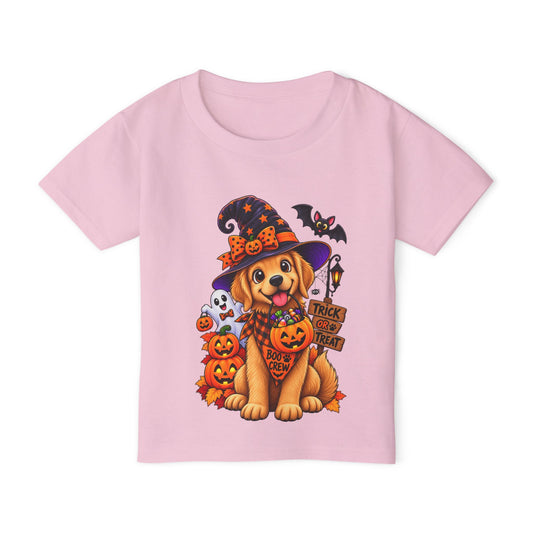 Toddler Halloween Puppy T-Shirt — Cute Witch Dog with Pumpkins & 'Trick or Treat'