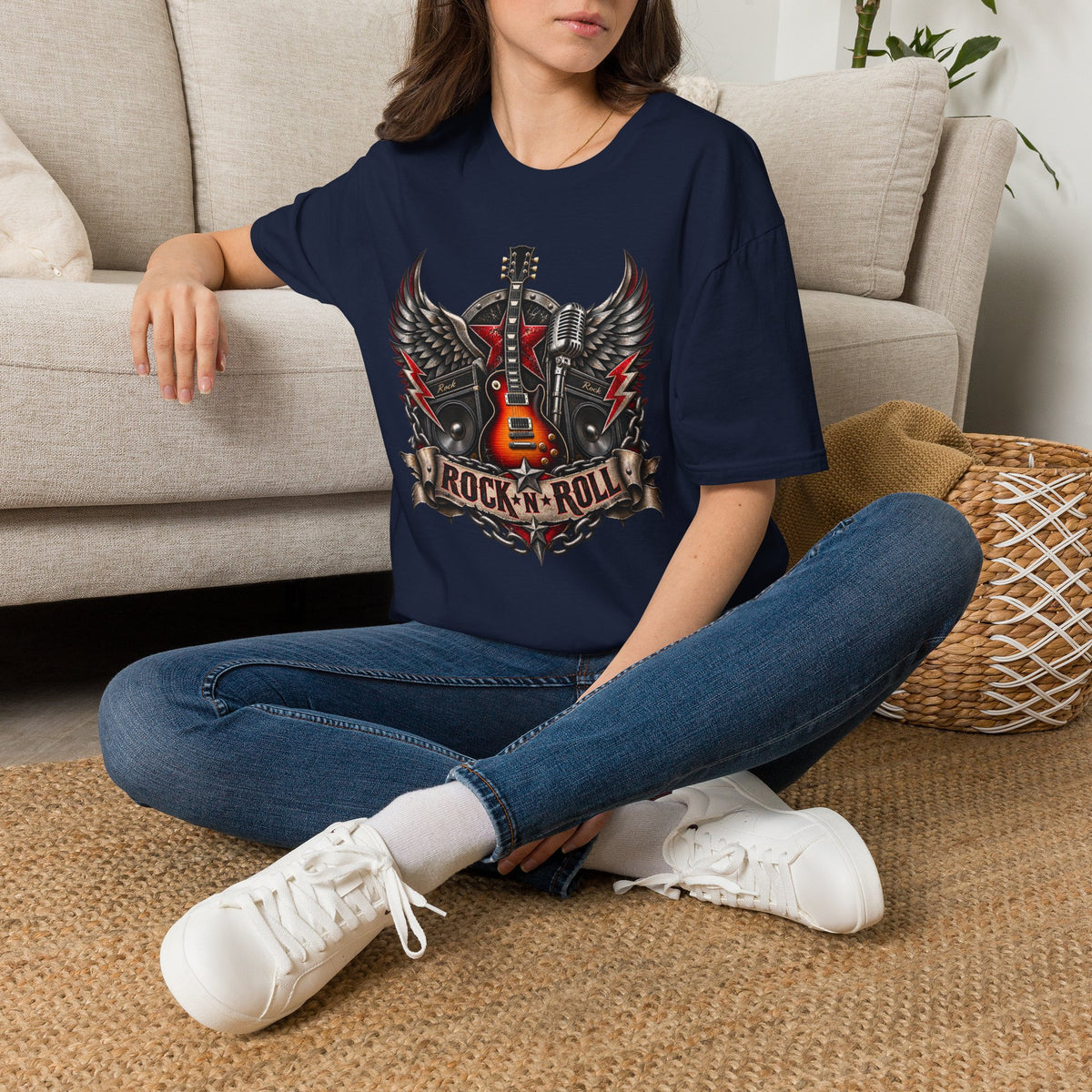 Rock 'n' Roll Guitar Tee — Vintage Winged Guitar & Microphone Design