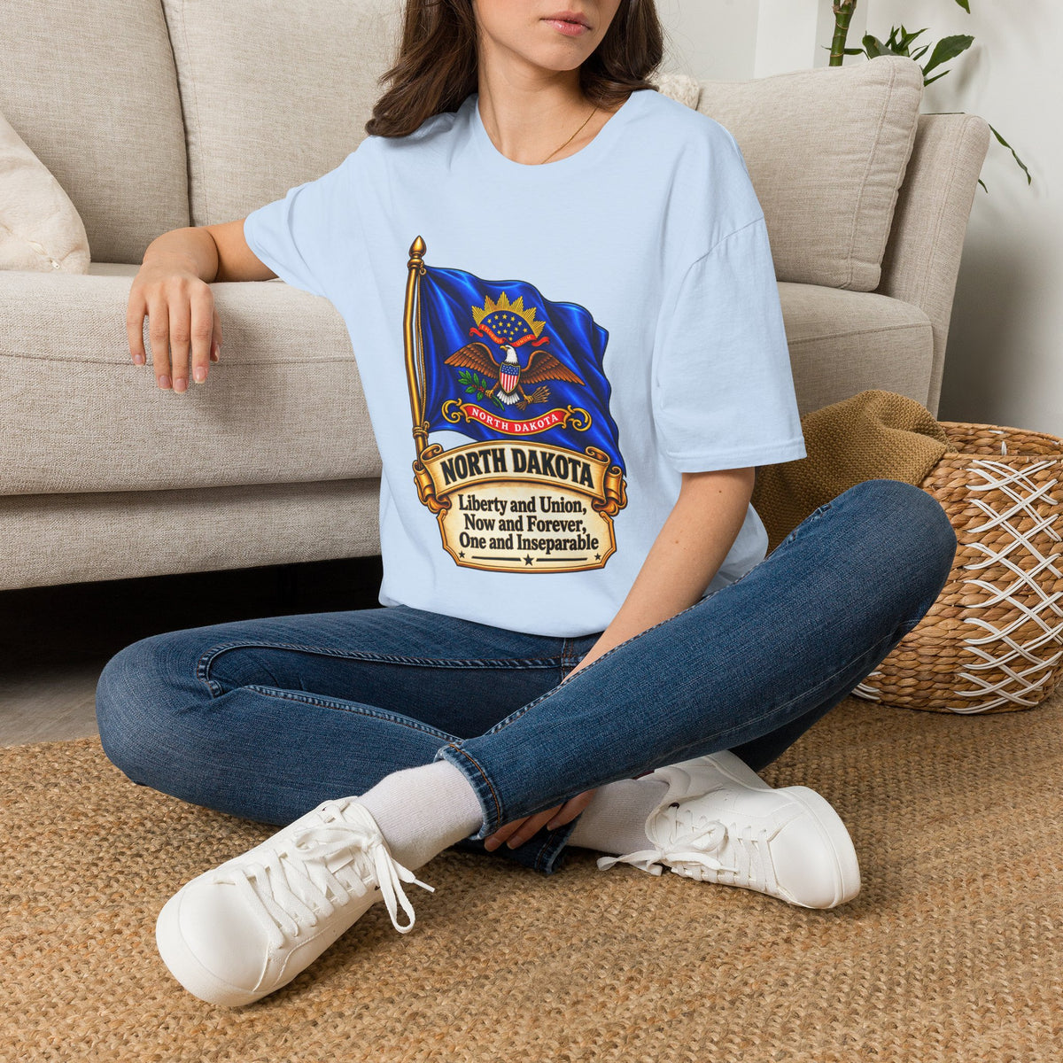 North Dakota State Flag T-Shirt — Liberty and Union Quote
