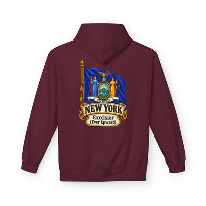 New York State Flag Hoodie – "Excelsior (Ever Upward)" Graphic Pullover
