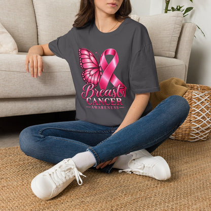 Pink Ribbon Butterfly Breast Cancer Awareness T-Shirt | Support Ribbon Tee