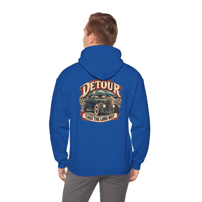 Detour Vintage Hot Rod Hoodie — "Take The Long Way" Classic Car Sweatshirt
