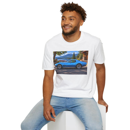 1968 Chevrolet Corvette Stingray Graphic T‑Shirt — Blue Classic Car Lakefront Print