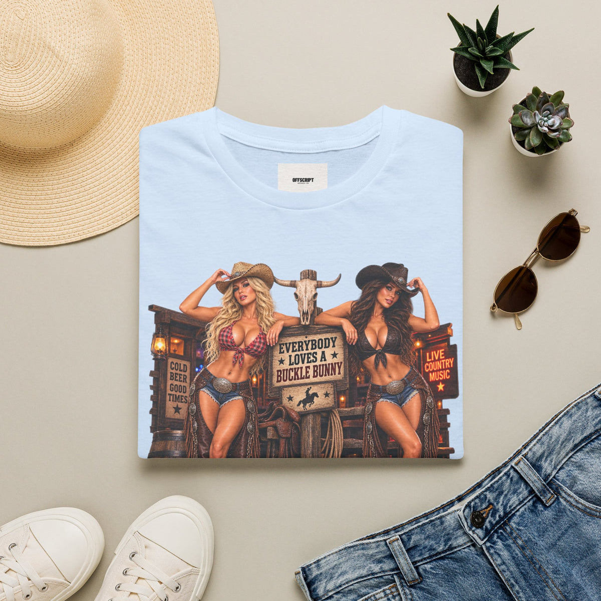 Cowgirl Pinup T-Shirt — "Bunny Tonk Women" Western Graphic Tee