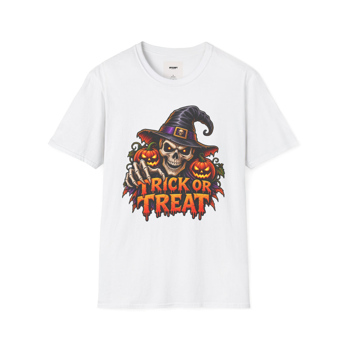 Halloween Skull Witch T-Shirt — "Trick or Treat" Pumpkin Tee