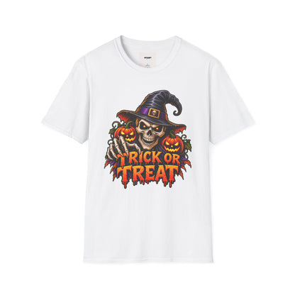 Halloween Skull Witch T-Shirt — "Trick or Treat" Pumpkin Tee