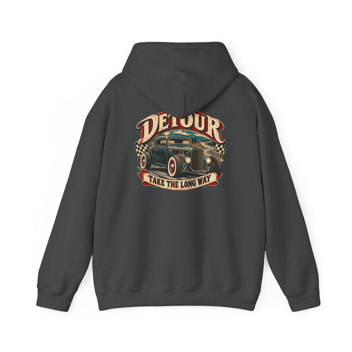 Detour Vintage Hot Rod Hoodie — "Take The Long Way" Classic Car Sweatshirt