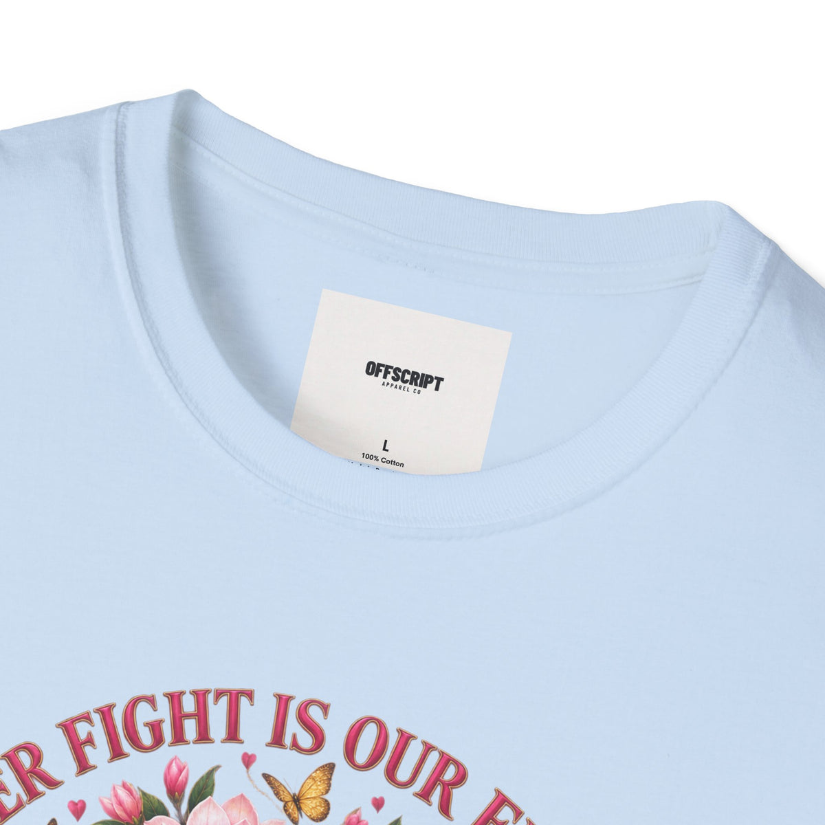 Breast Cancer Awareness T-Shirt – “Her Fight Is Our Fight” Pink Ribbon Floral Tee