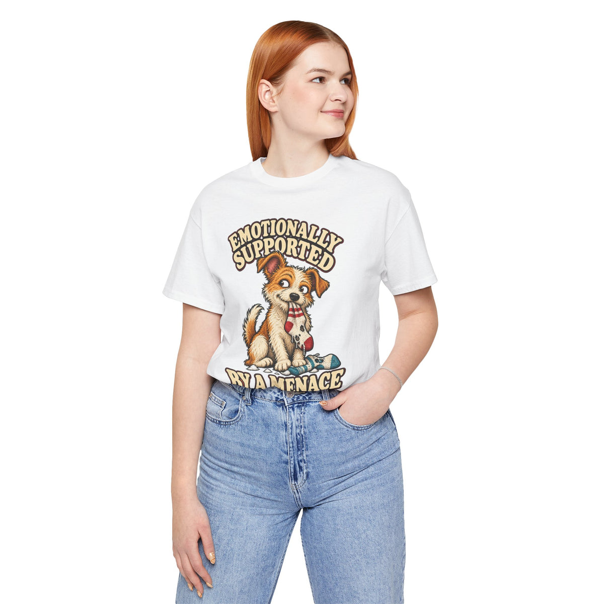 Emotionally Supported by a Menace Tee — Cute Puppy Graphic T‑Shirt
