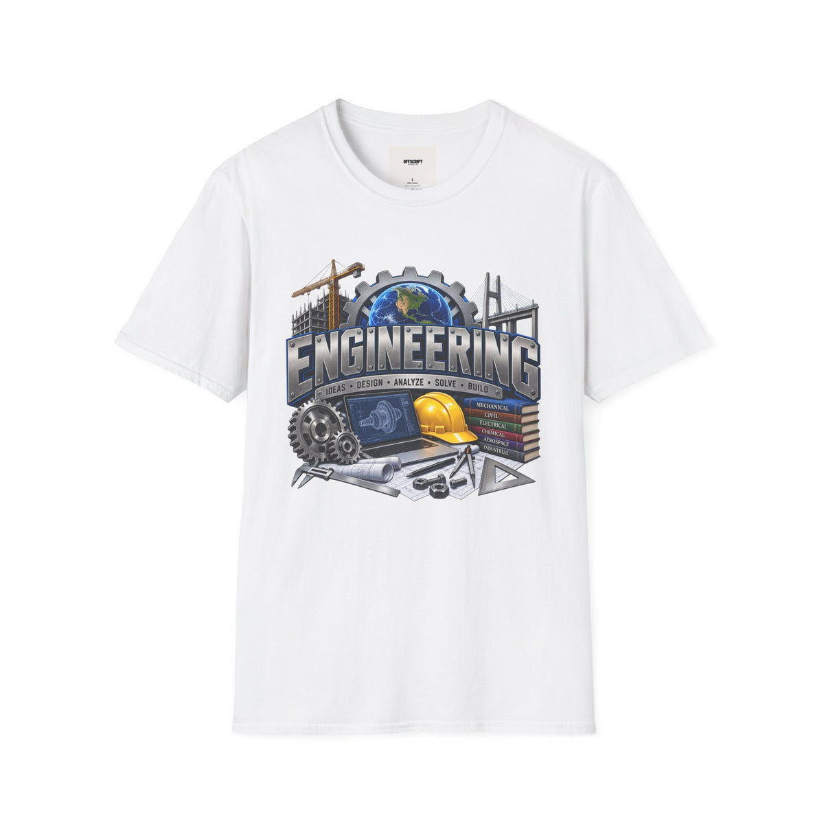 Engineering Graphic T-Shirt — STEM Design with Tools, Globe & 'Engineering' Text