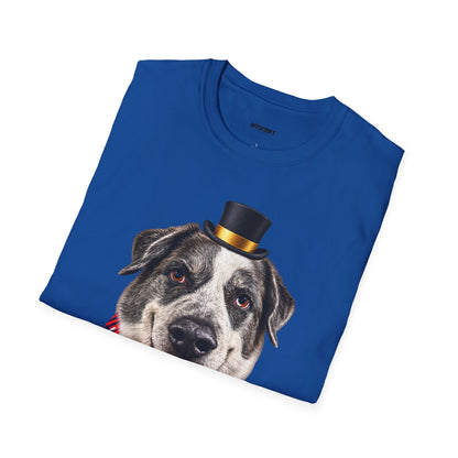 Patriotic Pup Tee — Dog with Top Hat & American Flag Bandana
