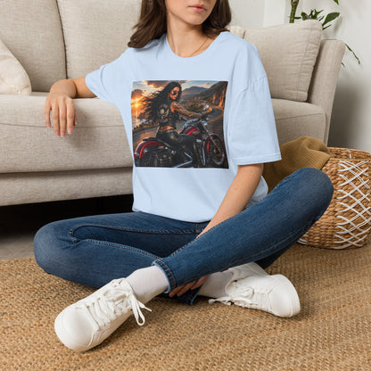 Biker Girl Sunset T-Shirt — Motorcycle Rider Graphic Tee