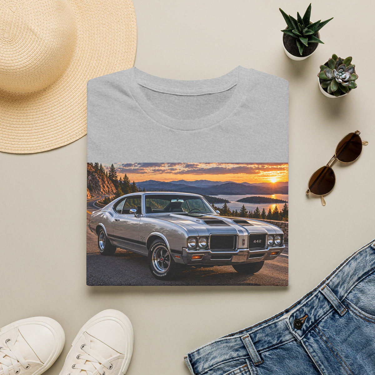 Classic Muscle Car T-Shirt – Vintage Oldsmobile Sunset Graphic Tee