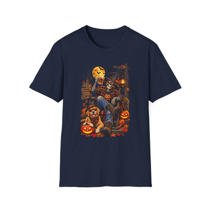 Halloween Skeleton Lounge T-Shirt — "Eat Drink & Be Scary" Graphic Tee