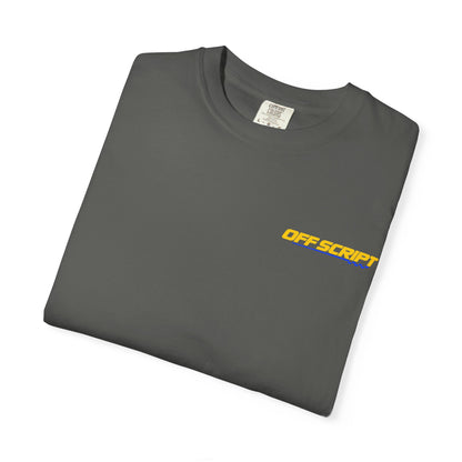 T-Shirt — Off Script Vinyl Graphic Tee: "Make Your Own Plans" Retro Racing Design