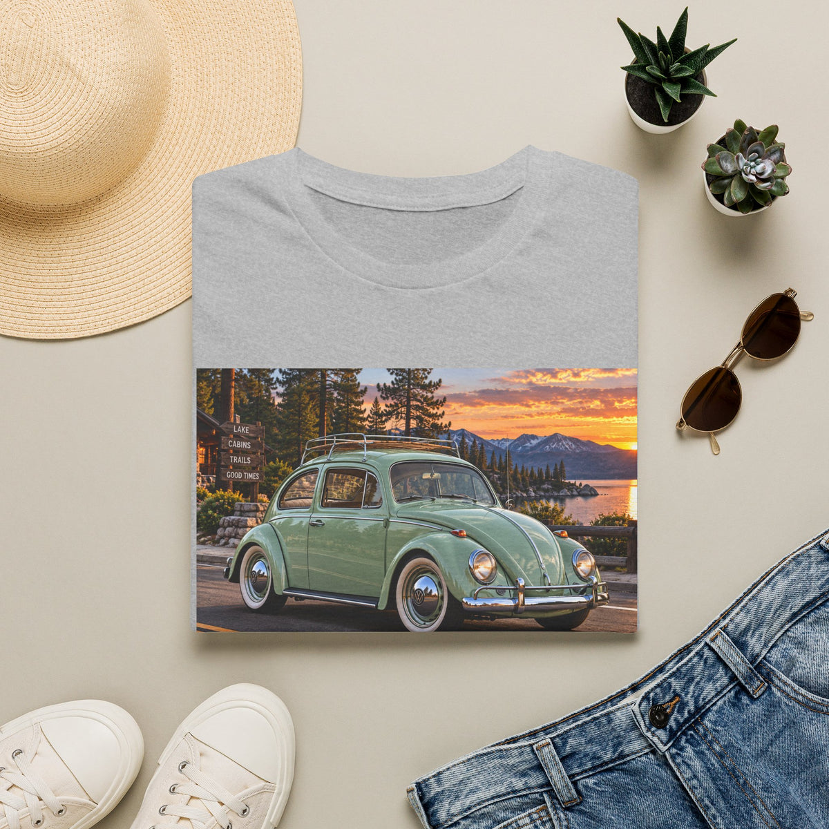 Classic VW Beetle Sunset T-Shirt — Vintage Car Lover Tee