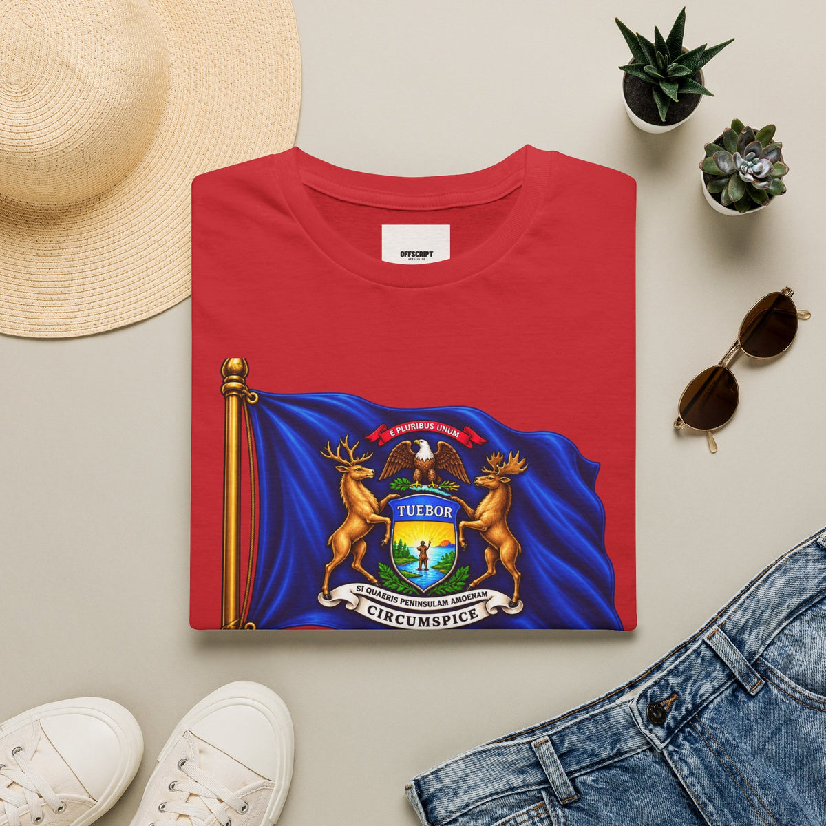 Michigan State Flag T-Shirt — Vintage State Seal Tee (TUEBOR)