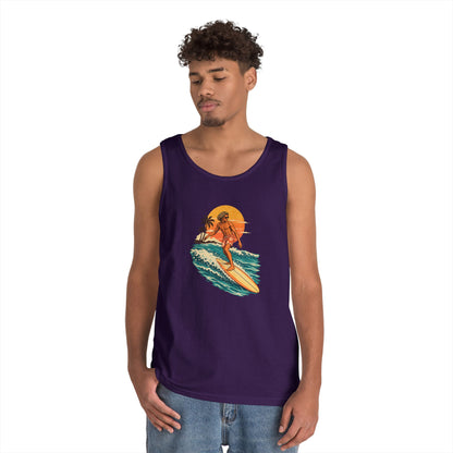 Surfing Sunset Tank — Retro Surfer Graphic Tank Top