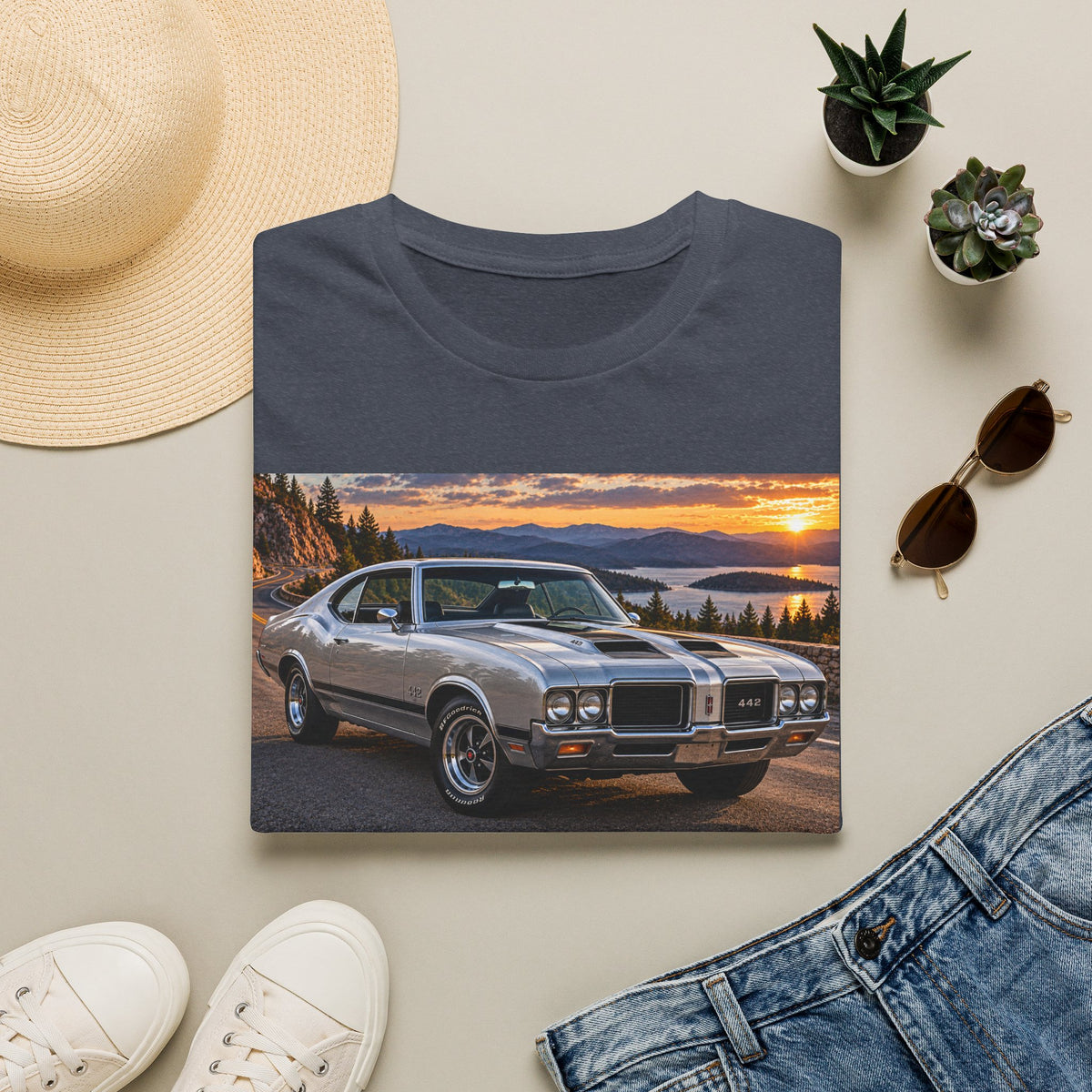 Classic Muscle Car T-Shirt – Vintage Oldsmobile Sunset Graphic Tee