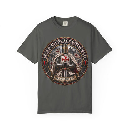 Make No Peace With Evil T-shirt | Crusader Helmet Ephesians 5:11