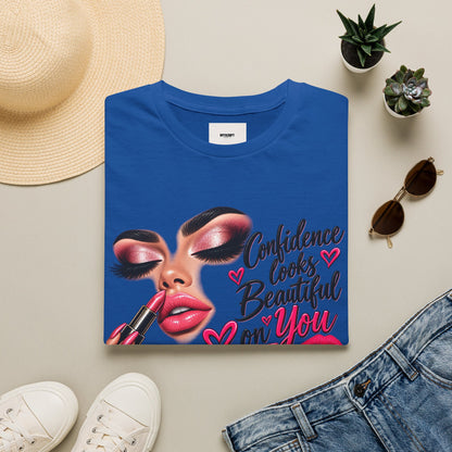 T-Shirt — "Confidence Looks Beautiful on You" Glam Makeup Graphic