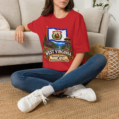West Virginia Flag T-Shirt — State Pride Scenic Design ("Mountaineers Are Always Free")