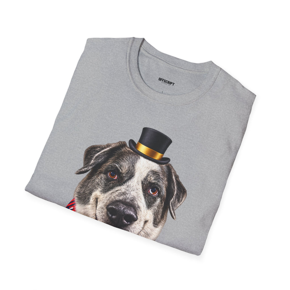 Patriotic Pup Tee — Dog with Top Hat & American Flag Bandana