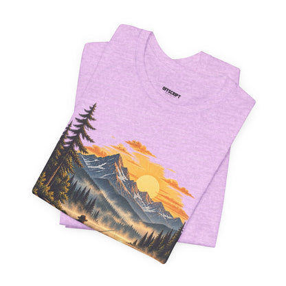 Sunset Lake Fishing T-Shirt — Mountain Boat Fishing Graphic Tee