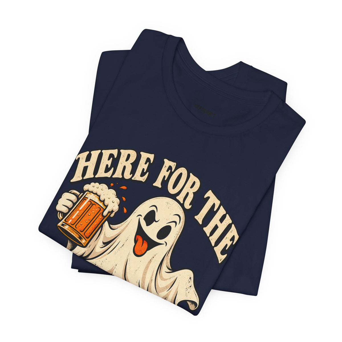Here for the Boos Halloween T-Shirt — Ghost Drinking Beer Graphic Tee