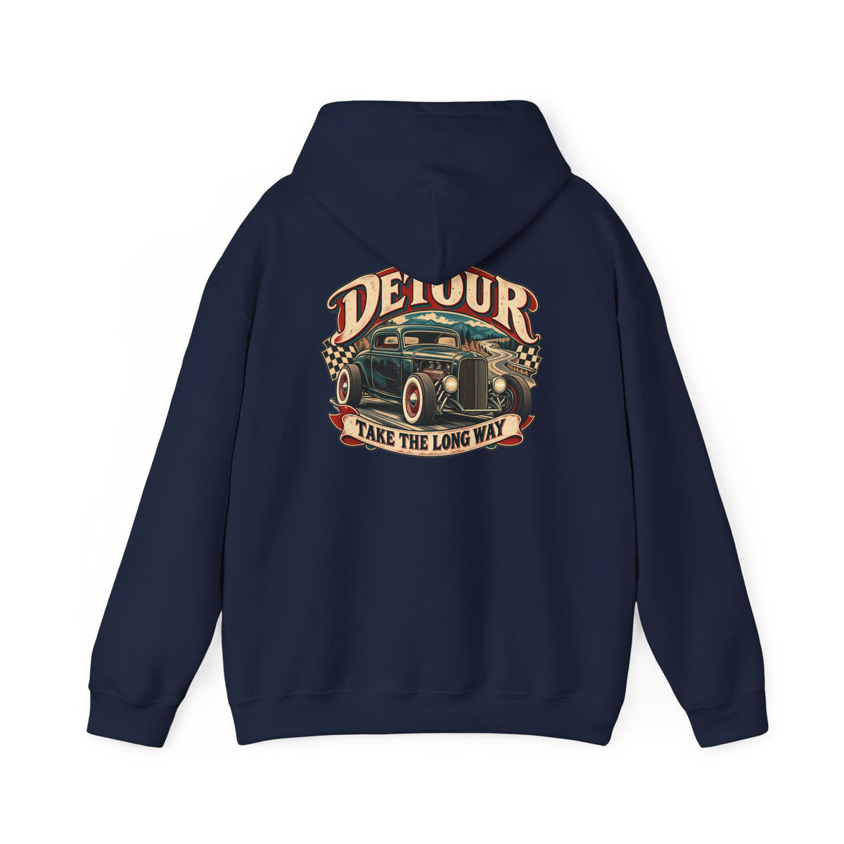 Detour Vintage Hot Rod Hoodie — "Take The Long Way" Classic Car Sweatshirt