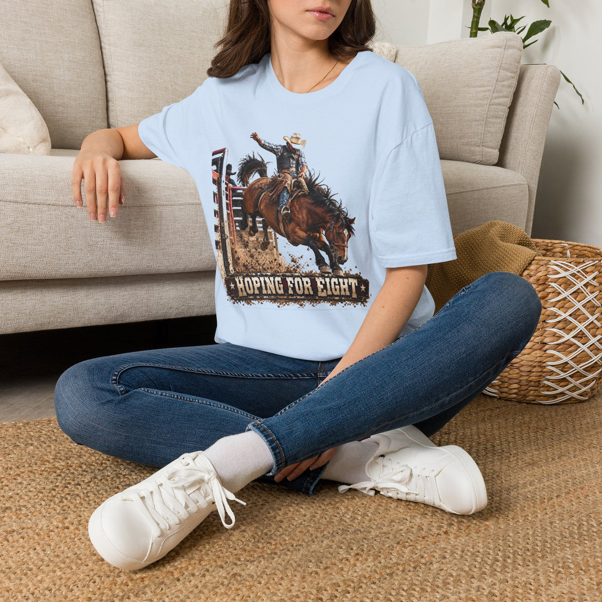 Rodeo Bucking Horse T-Shirt — 'Roping for Eight' Western Cowboy Shirt
