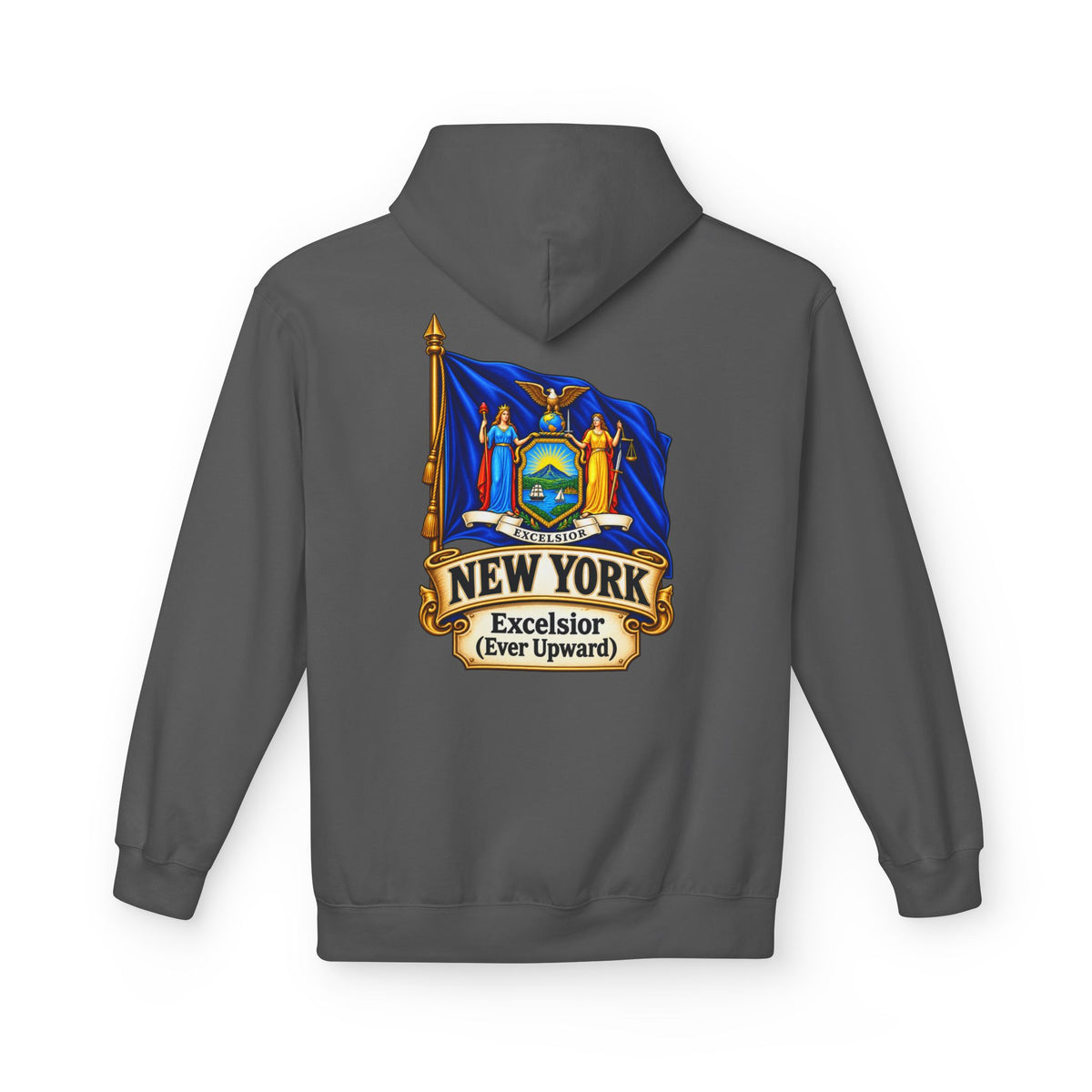 New York State Flag Hoodie – "Excelsior (Ever Upward)" Graphic Pullover