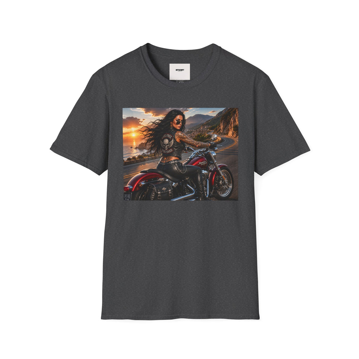 Biker Girl Sunset T-Shirt — Motorcycle Rider Graphic Tee