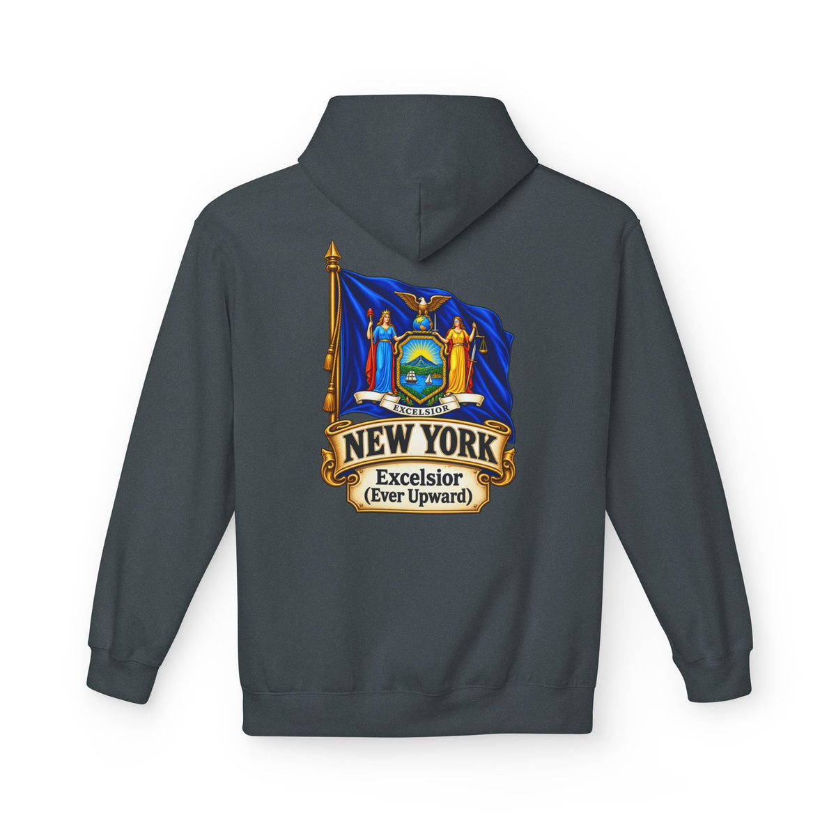 New York State Flag Hoodie – "Excelsior (Ever Upward)" Graphic Pullover