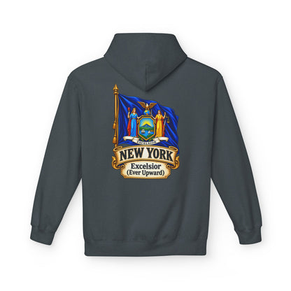 New York State Flag Hoodie – "Excelsior (Ever Upward)" Graphic Pullover