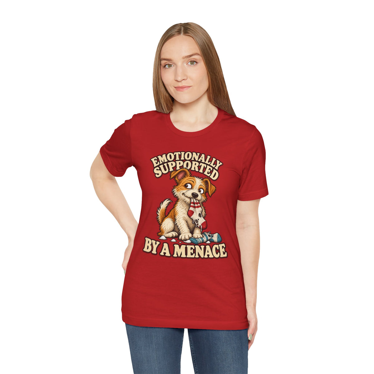 Emotionally Supported by a Menace Tee — Cute Puppy Graphic T‑Shirt